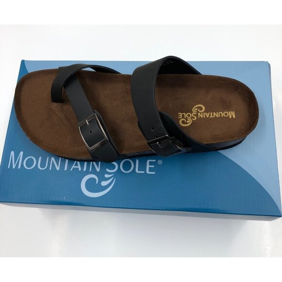 Mountain Sole Black Genuine‎ leather Slide Sandal new in box - Picture 1 of 10